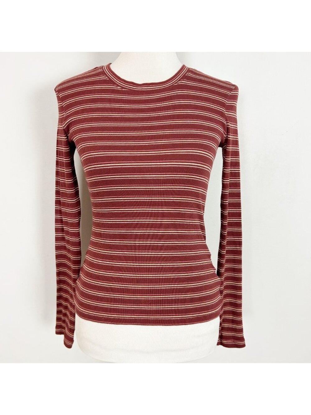 Madewell Rust Red Striped T-Shirt Knit Stretch Long‎ Sleeve Size XS Women's